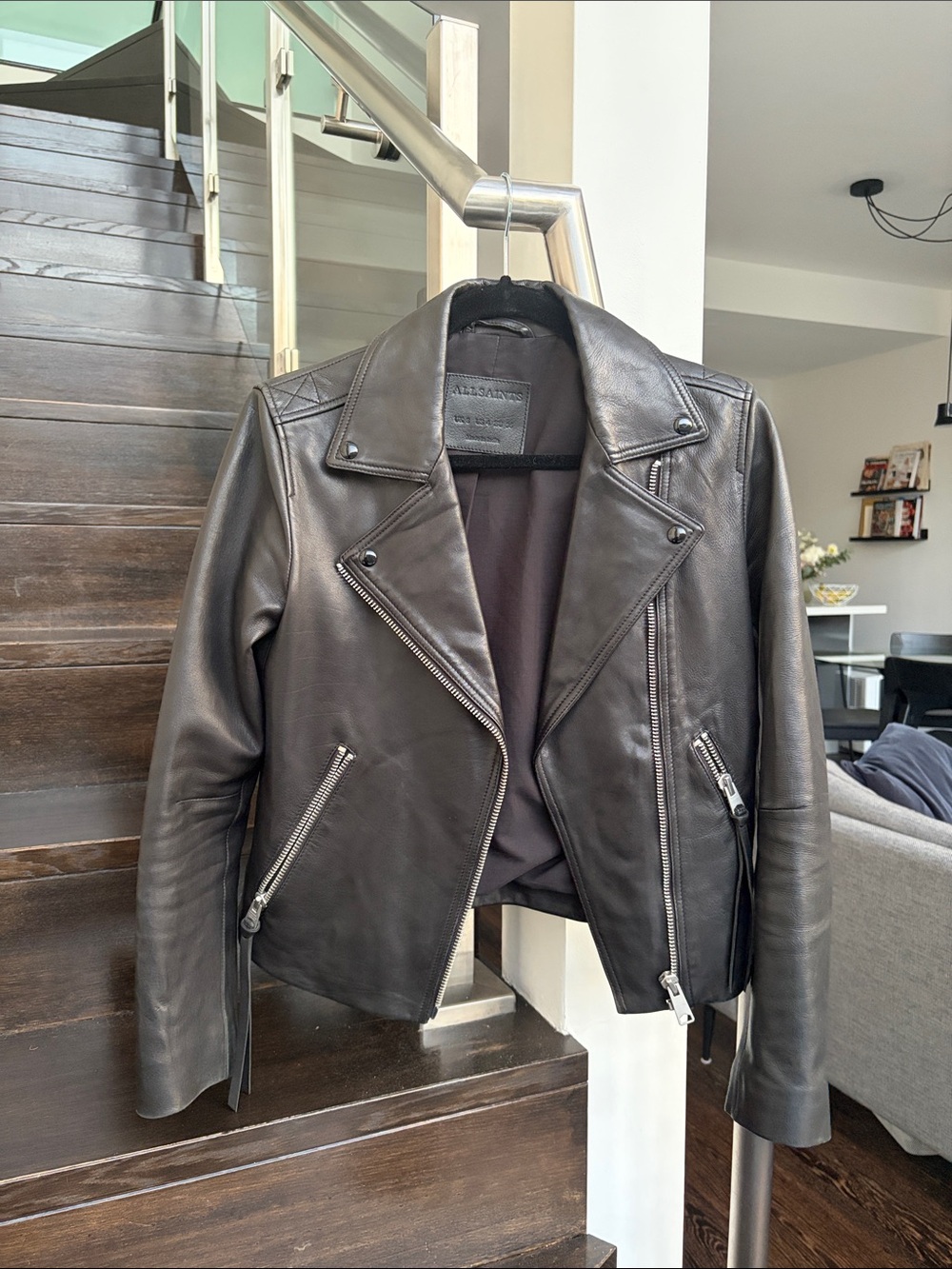 AllSaints Black Leather Biker Jacket